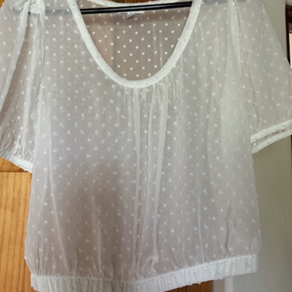 Socialite , white sheer with white dot print, Medium, has run in fabric